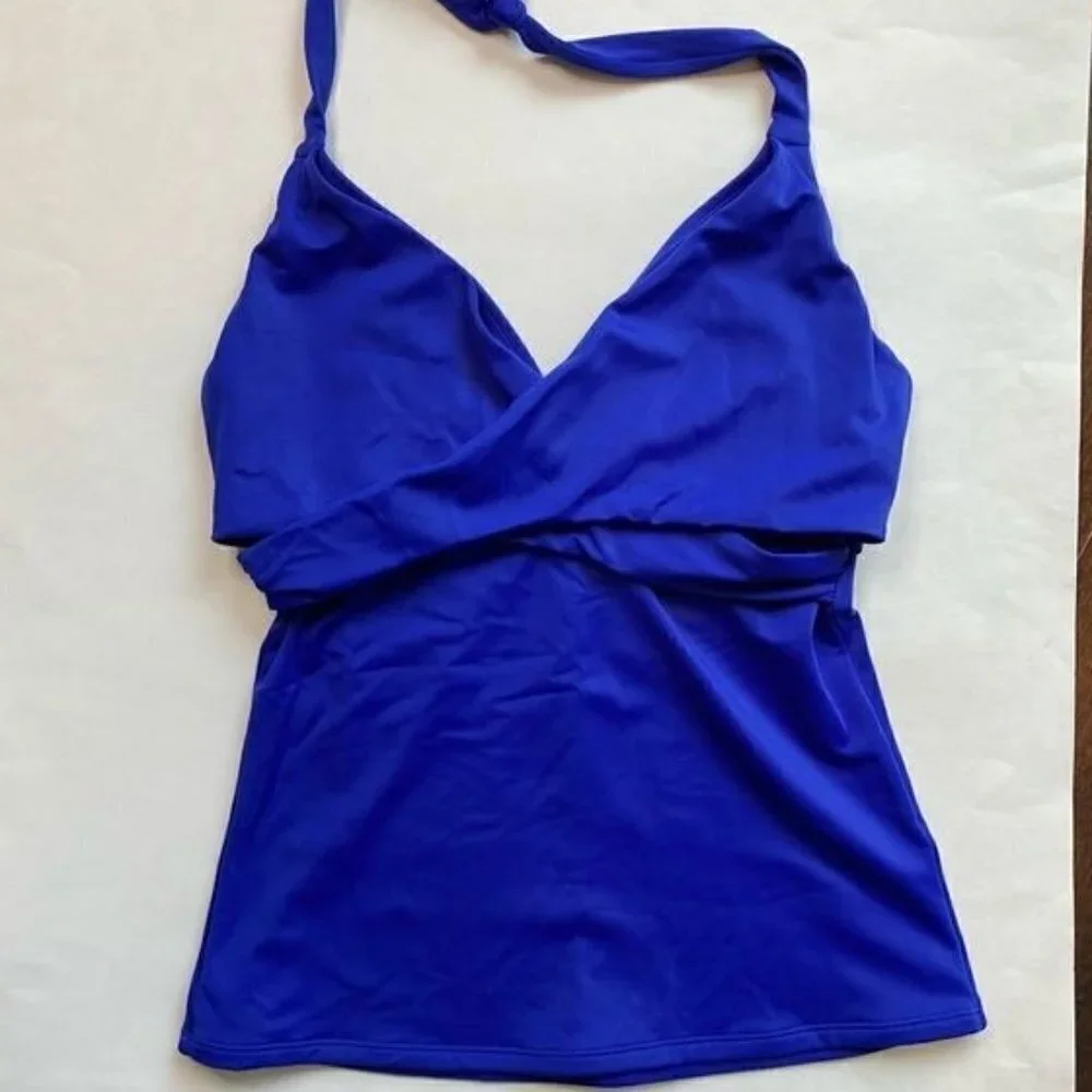 Athleta Bra Cup Wrap Tankini Top Blue 32D/DD